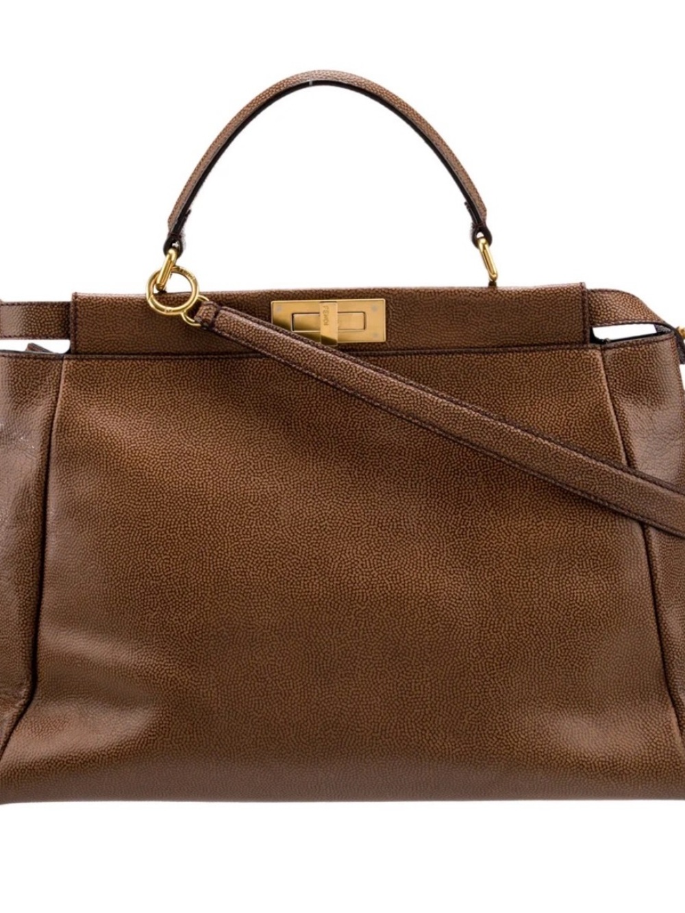 Fendi Brown Leather Top-Handle Satchel with Gold Hardware